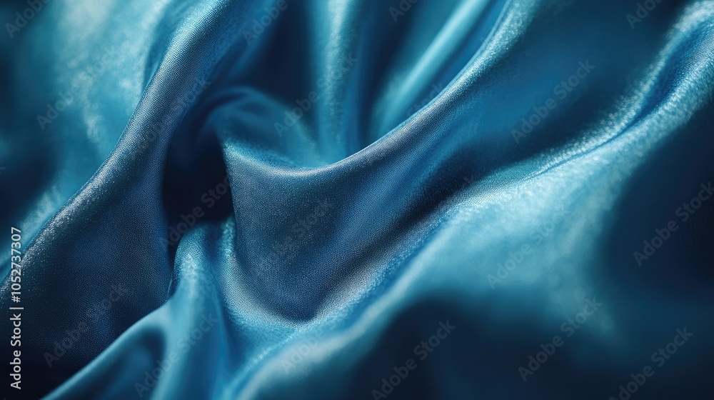 Fototapeta premium A close-up of shimmering blue fabric, with intricate folds and textures highlighted by soft light.