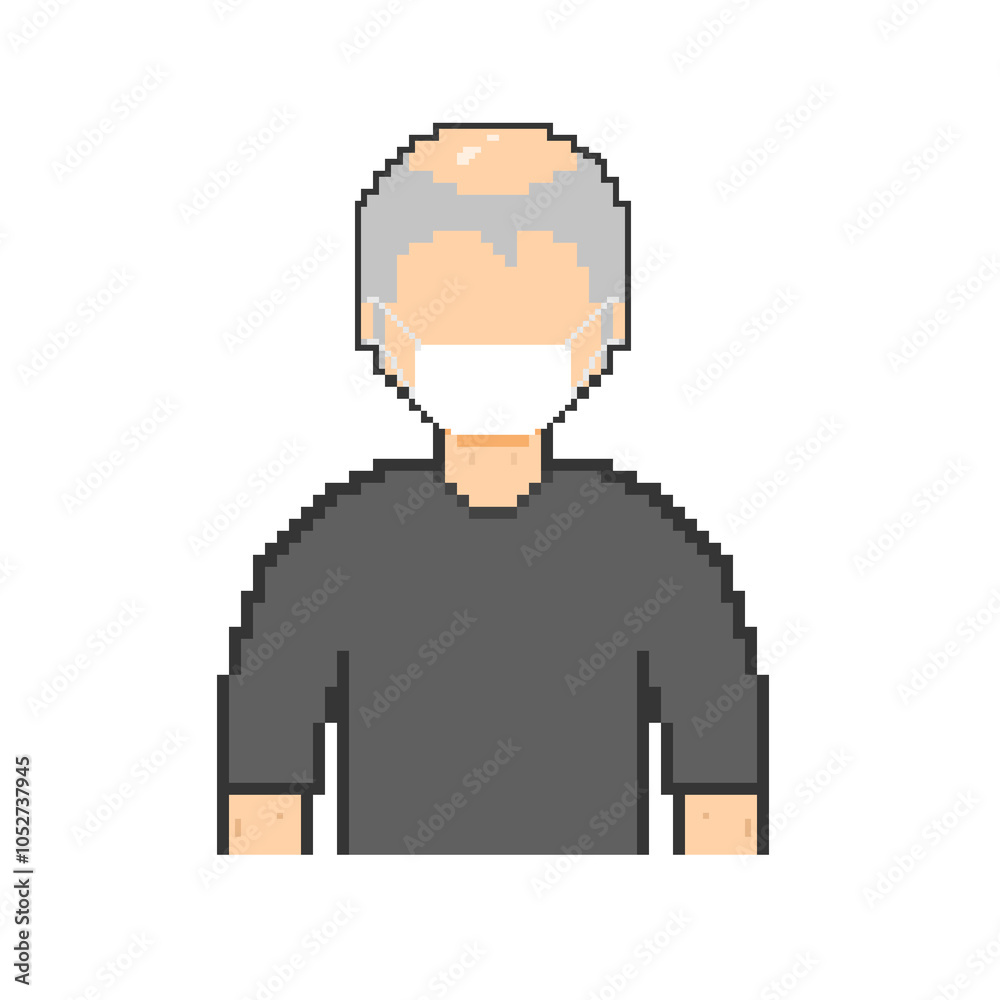 Pixel art masked old man, black clothes Pixel art masked old man, black clothes