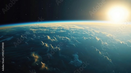 A dramatic view of the atmospheric layers, with the vibrant blue troposphere fading into the darker stratosphere and mesosphere, against the backdrop of space.