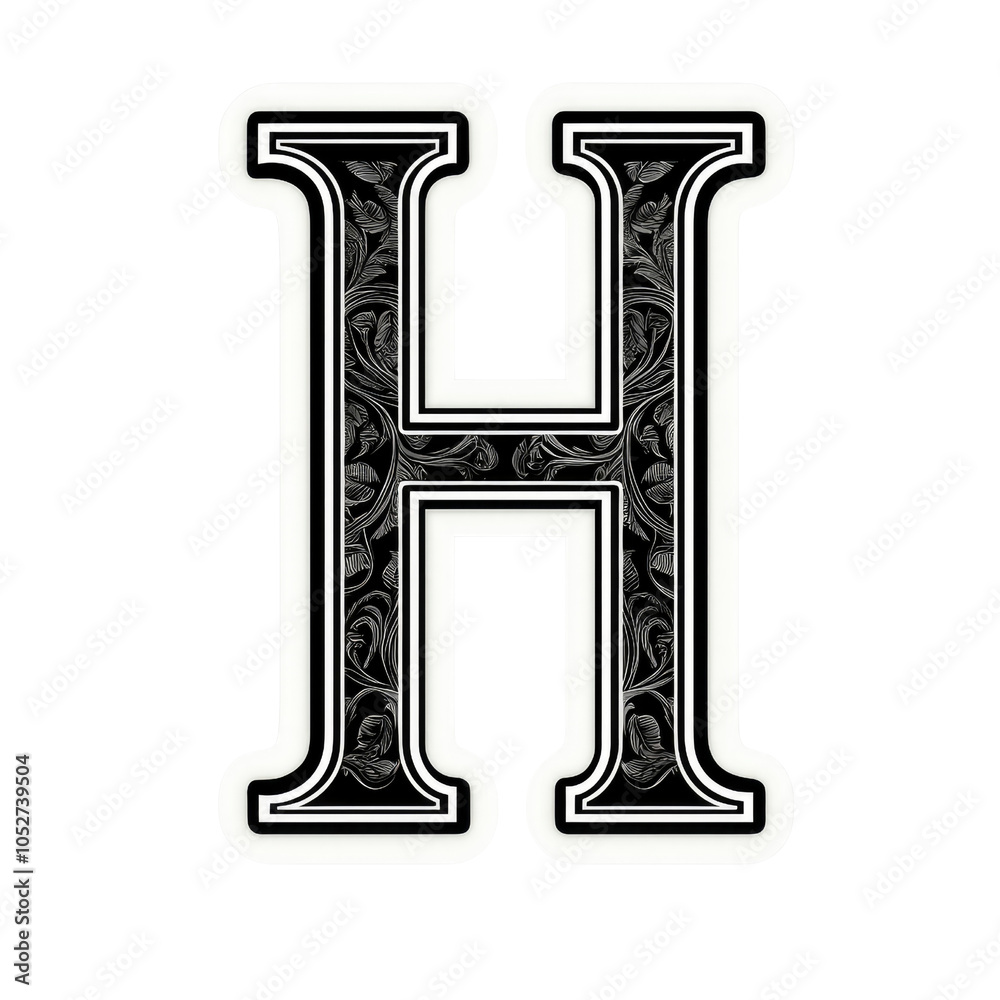 Ornate Floral Letter H with Black Background Ornate Floral Letter H with Black Background