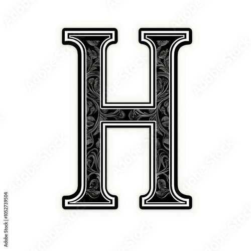 Ornate Floral Letter H with Black Background