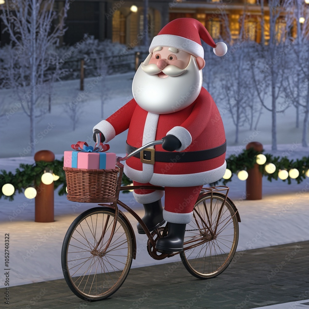 Santa Claus riding a bike in the snow Santa Claus riding a bike in the snow