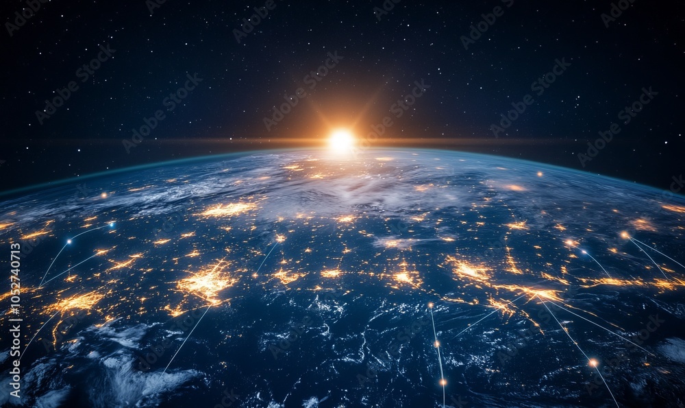 Global connection of digital data on the planet grid, image made with generative ai technology Global connection of digital data on the planet grid, image made with generative ai technology