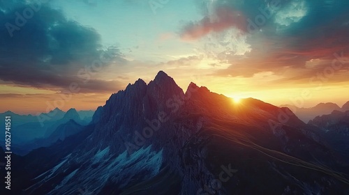 A majestic mountain landscape at sunrise, symbolizing spiritual awakening and devotion.