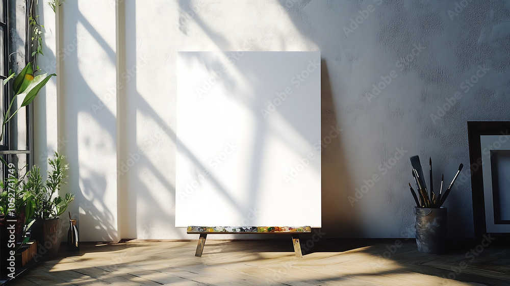 white oil paint canvas leaned over a wall clean and ambient lighting in the nature white oil paint canvas leaned over a wall clean and ambient lighting in the nature