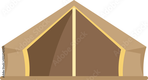 Brown camping tent standing on the ground, isolated on a white background