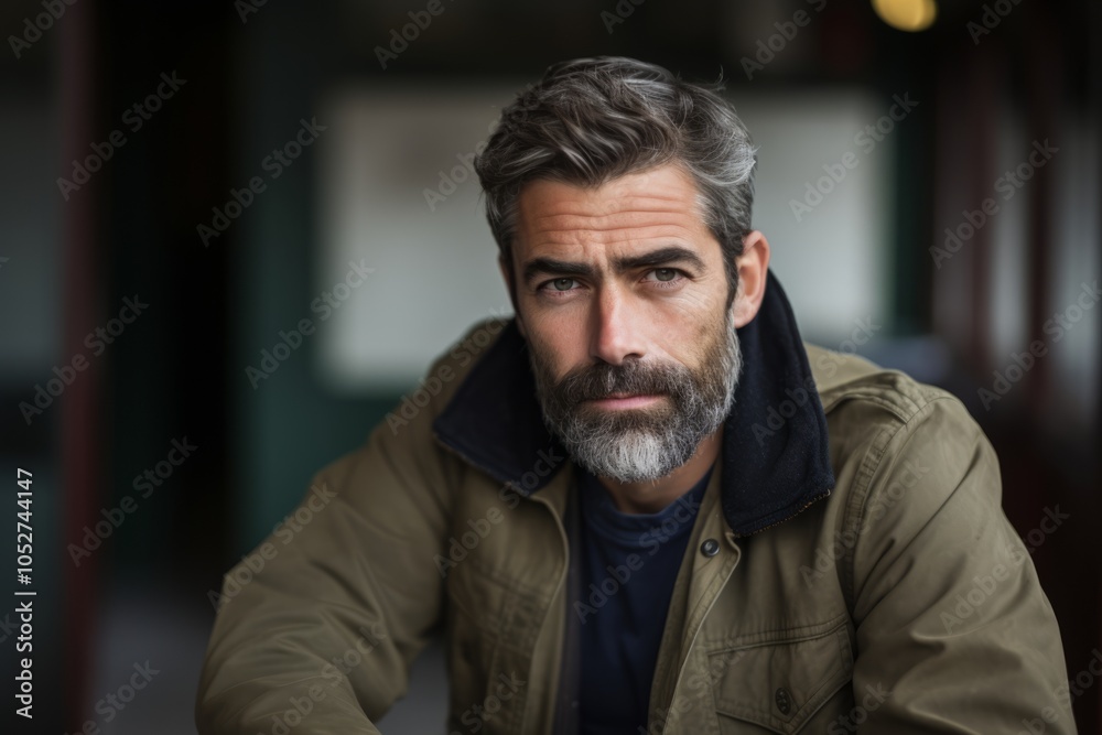 Portrait of mature man with beard and mustache in casual clothes looking at camera Portrait of mature man with beard and mustache in casual clothes looking at camera