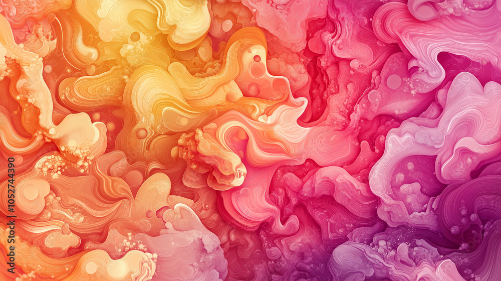 Obraz premium Colorful abstract painting with a lot of swirls in shades of orange and pink