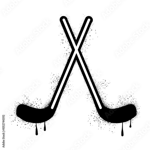 Hockey stick graffiti crossed with black spray paint