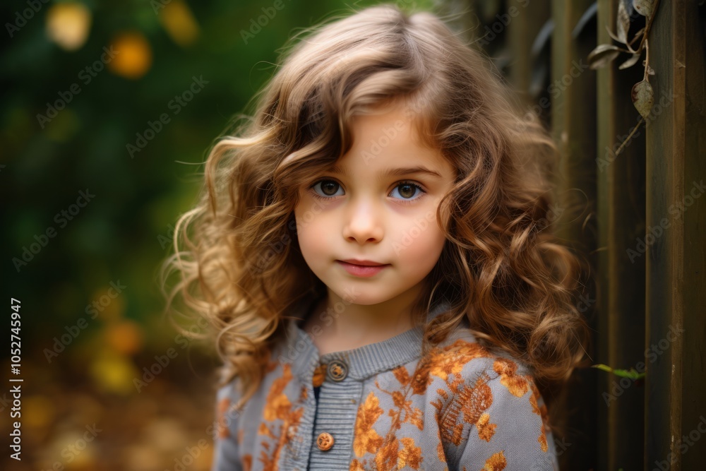 Portrait of a beautiful little girl with curly hair, outdoor. Portrait of a beautiful little girl with curly hair, outdoor.