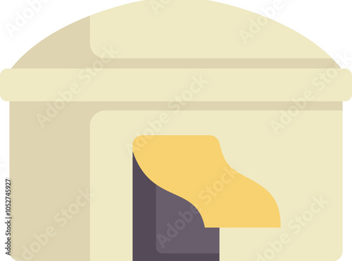 Simple and modern flat style icon depicting a beige yurt with an open door for tourists camping in nature