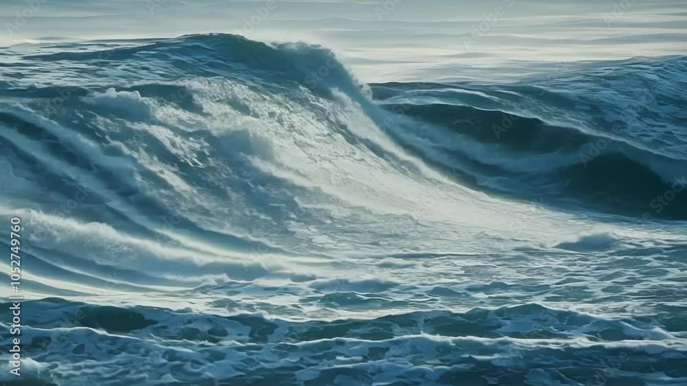 Powerful ocean waves form and crash in slow motion, showcasing the beautiful energy of nature. A surreal sequence captures the dynamic interplay of water and foam Powerful ocean waves form and crash in slow motion, showcasing the beautiful energy of nature. A surreal sequence captures the dynamic interplay of water and foam