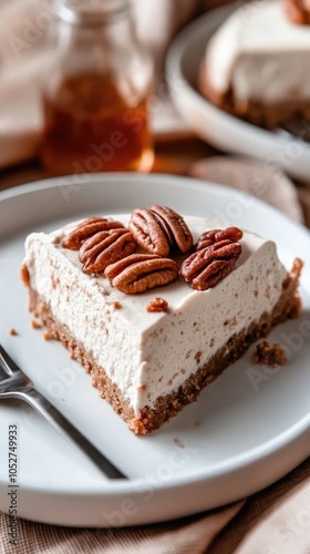 Wallpaper Mural A slice of creamy mascarpone cheese pie is ready to be enjoyed, featuring a graham cracker crust and pecans atop Torontodigital.ca