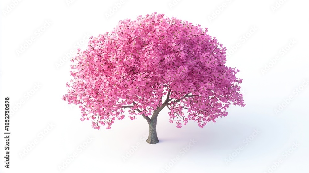 Obraz premium A single pink flowering tree isolated on a white background.