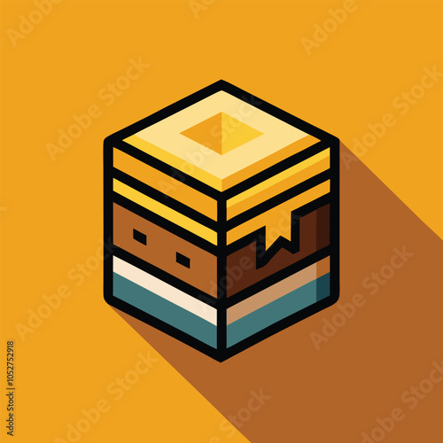 A colorful isometric block with a long shadow.