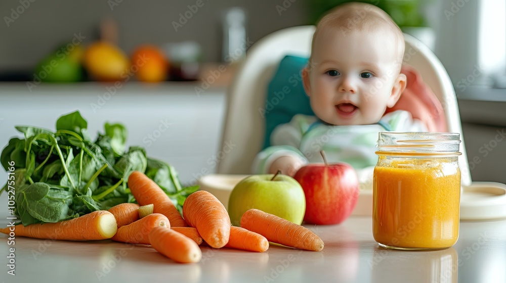 Baby Enjoying Healthy Food with Fresh Ingredients Baby Enjoying Healthy Food with Fresh Ingredients