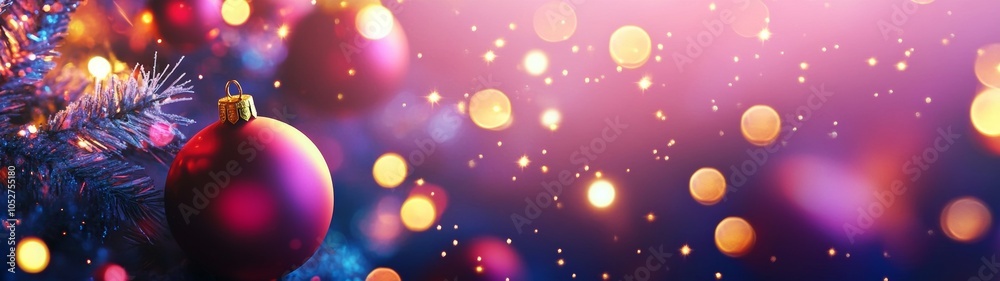 Fototapeta premium banner 32:9 red background with christmas decoration copy space