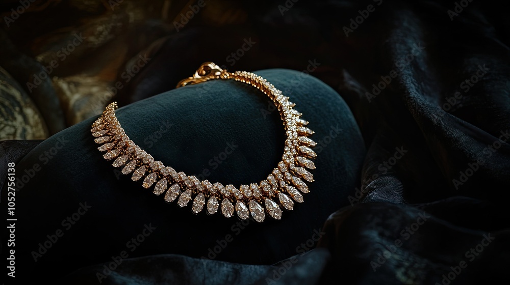 Fototapeta premium Elegant Gold Necklace on Dark Velvet Background
