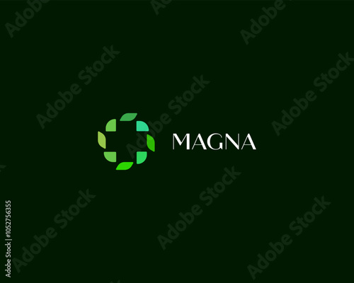 Abstract logotype from leaves. Universal cross or plus in negative space logo. Universal pharmacy clinic flat vector sign.
