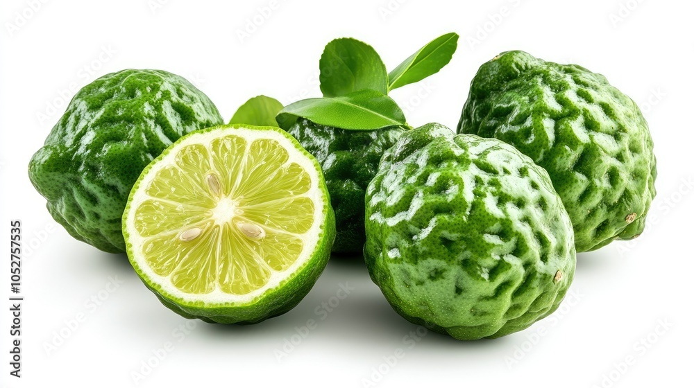 Fototapeta premium Fresh Bergamot Citrus Fruit on White Background