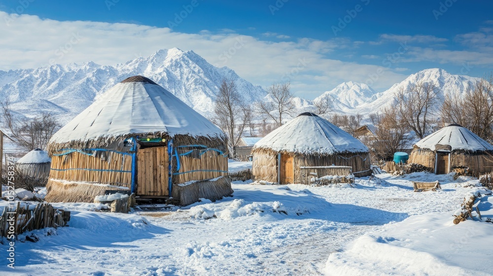Traditional Yurts in Winter Landscape Traditional Yurts in Winter Landscape