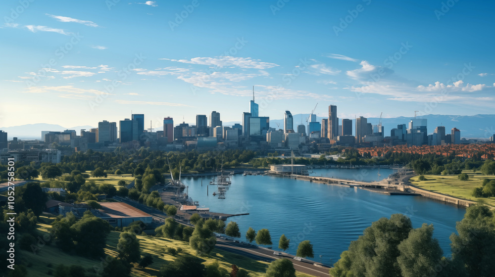 Fototapeta premium Big city and lake park