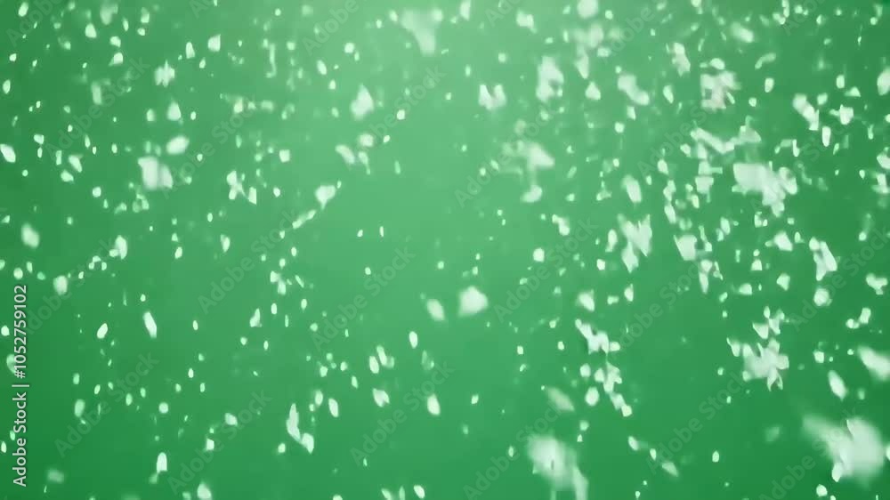 realistic portrayal snow gently falling green screen simulating medium snowfall slight winds captured 4K 24 frames second lifelike effect snowflake cold particle new year flake bokeh christmas