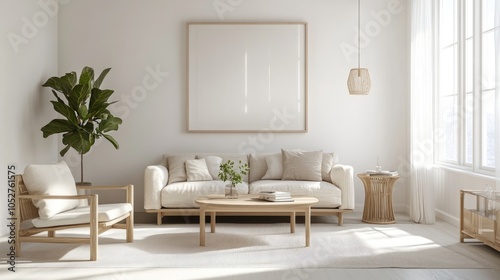 Wallpaper Mural Hyperrealistic photo of a bright, naturally lit living room featuring sleek furniture and minimalist decor. The soft, cozy ambiance makes it perfect for a high-end magazine shoot, captured in sharp Torontodigital.ca