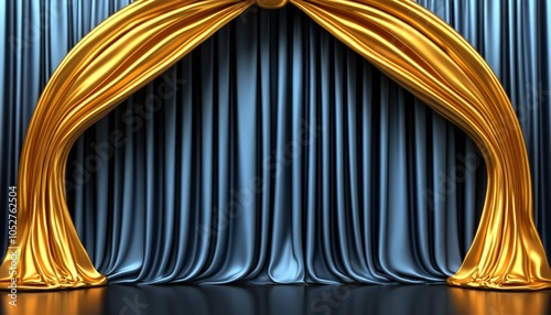 Blue and Gold Draped Stage Curtains