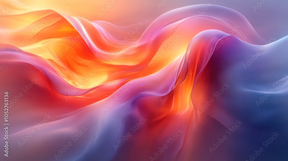 Fototapeta premium Geometric shapes morphing and twisting, vibrant colors blending and glowing.