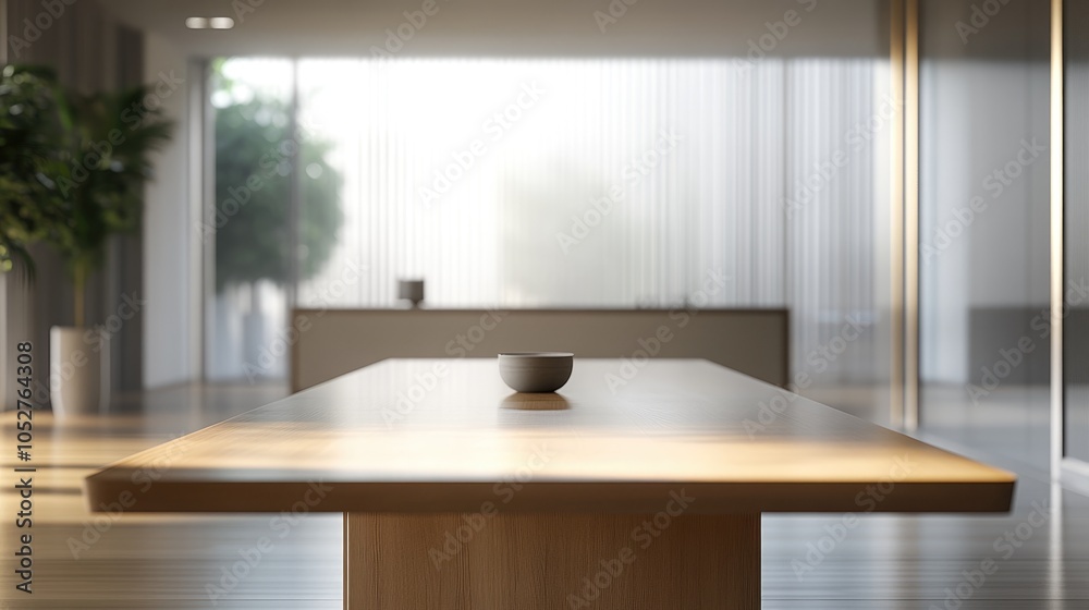 Fototapeta premium High-resolution photorealistic capture of a sleek, modern boardroom featuring a polished wooden table, minimalist decor, and bright natural light The professional color grading and 32k clarity