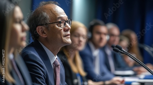 An IMF economist explaining loan terms during a press briefing. photo