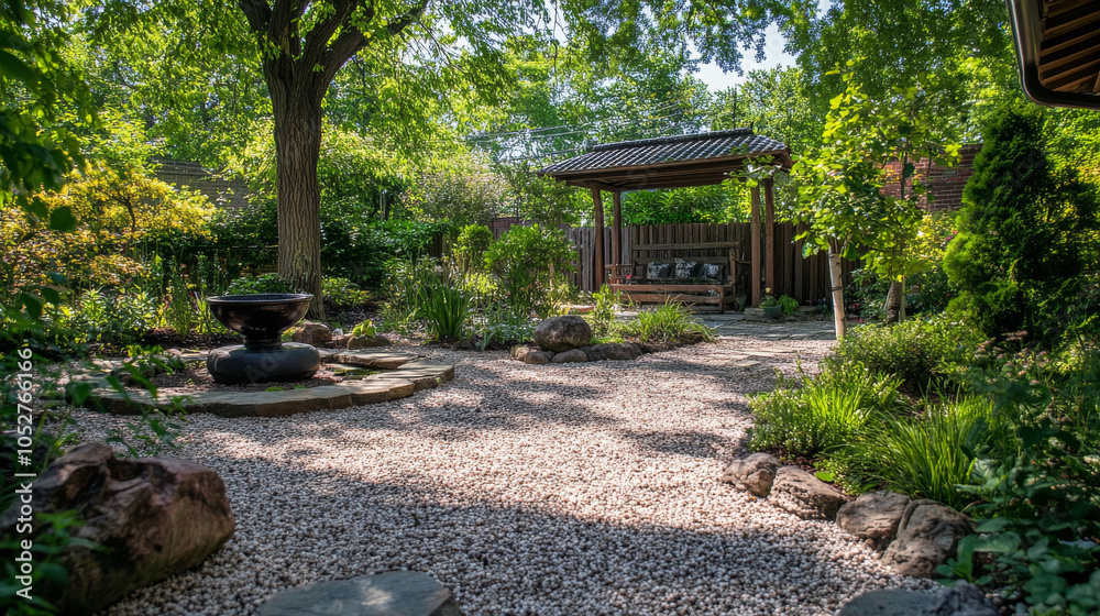 Serene Japanese Zen Garden with Water Feature Serene Japanese Zen Garden with Water Feature