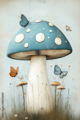 butterflies flying mushroom blue top princess quaint brushed white paint enchanted garden