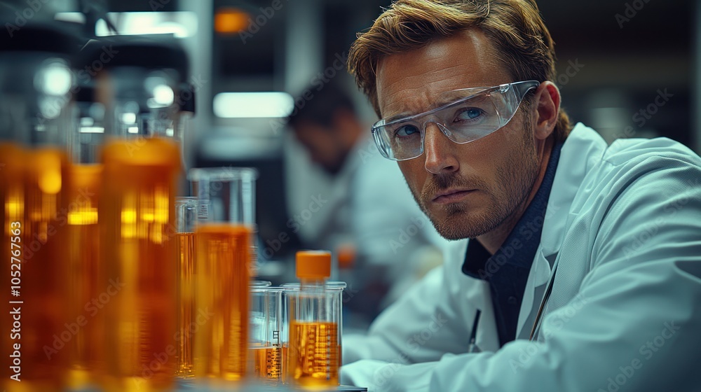 A Focused Scientist Working in a Lab with Chemical Solutions A Focused Scientist Working in a Lab with Chemical Solutions