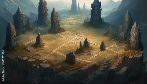 DnD Battlemap Rocky Plateau with Sinister Totems AI Generate photo