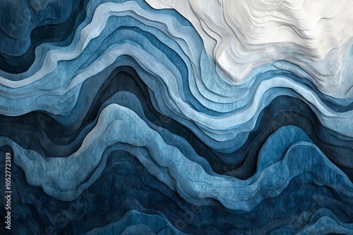Peinture abstraite de vagues bleu gris fluides dans un style ondulé
