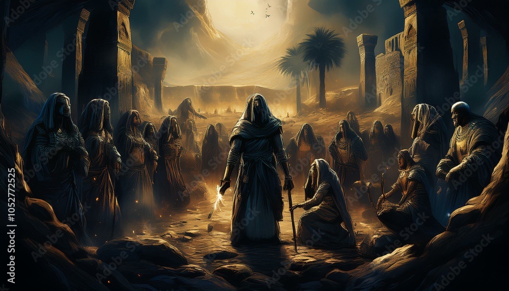 Fototapeta premium Dark Depiction of the Ten Plagues of Egypt AI Generate