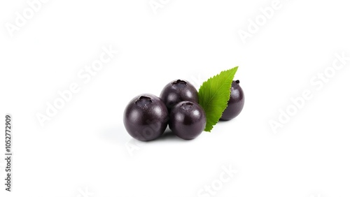 Fresh Acai Berries with Green Leaf on Clean White Background - Natural Texture Showcase