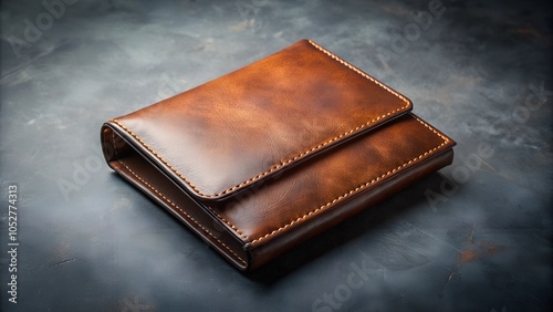 Luxurious brown leather wallet on textured gray background photo