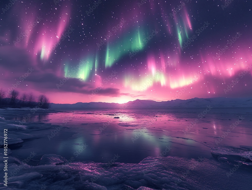 custom made wallpaper toronto digitalA stunning display of auroras over a tranquil icy landscape.