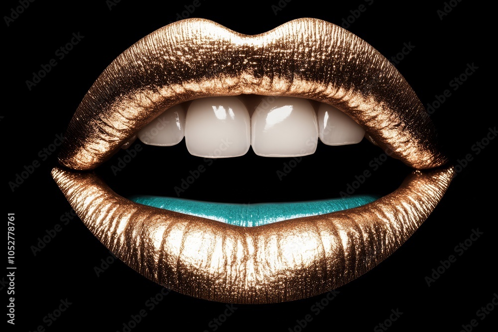 closeup of lips with turquoise tongue and teeth in the middle. closeup of lips with turquoise tongue and teeth in the middle.