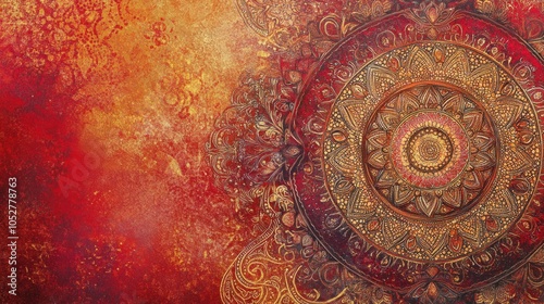 Wallpaper Mural Abstract Indian background with mandala and paisley motifs in rich red and gold, capturing elegance, isolated on white Torontodigital.ca