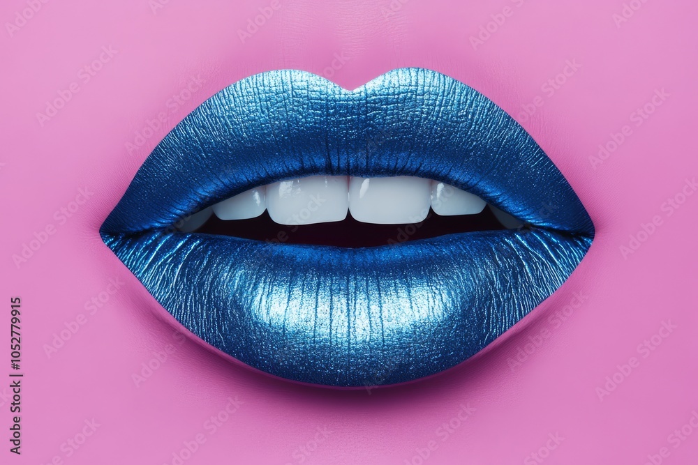 closeup of lips with sapphire blue lipstick, decoration of the lips with blue copy space. closeup of lips with sapphire blue lipstick, decoration of the lips with blue copy space.