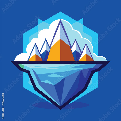 Abstract illustration of a mountain range with a blue icy base, a graphic design element.