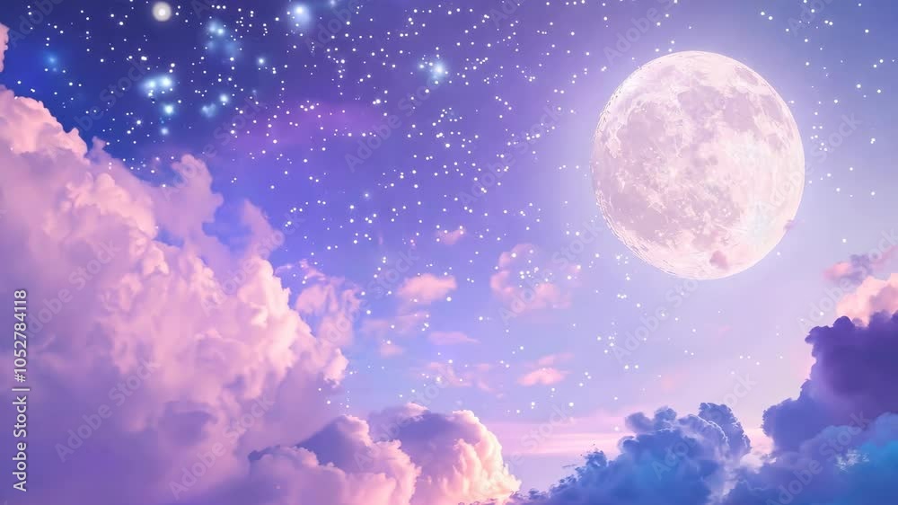 Full moon a dream purple sky clouds and twinkling stars