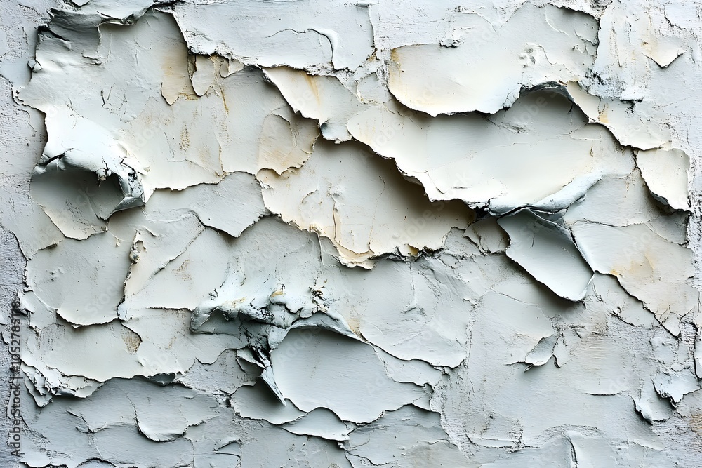 This image depicts a close-up view of a textured wall with cracked and peeling layers of paint or plaster. This image depicts a close-up view of a textured wall with cracked and peeling layers of paint or plaster.