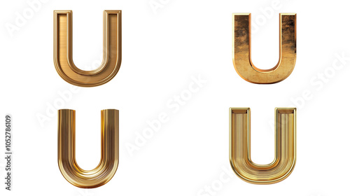 3D Golden Letter U -  Different Styles - Isolated on Black Background photo