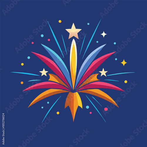 Colorful firework illustration on a blue background.