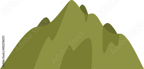 Green mountain peak reaching high above ground level with lush green vegetation